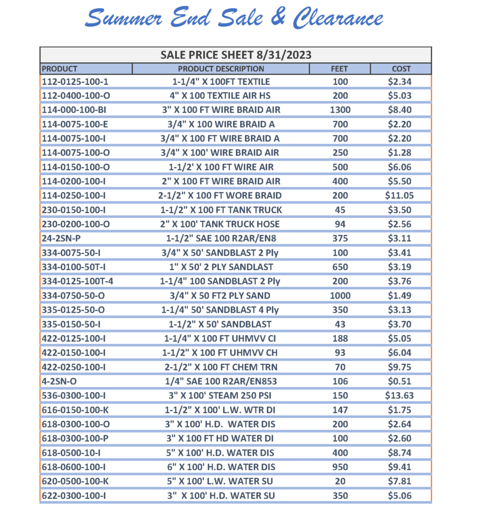 summer price sheet